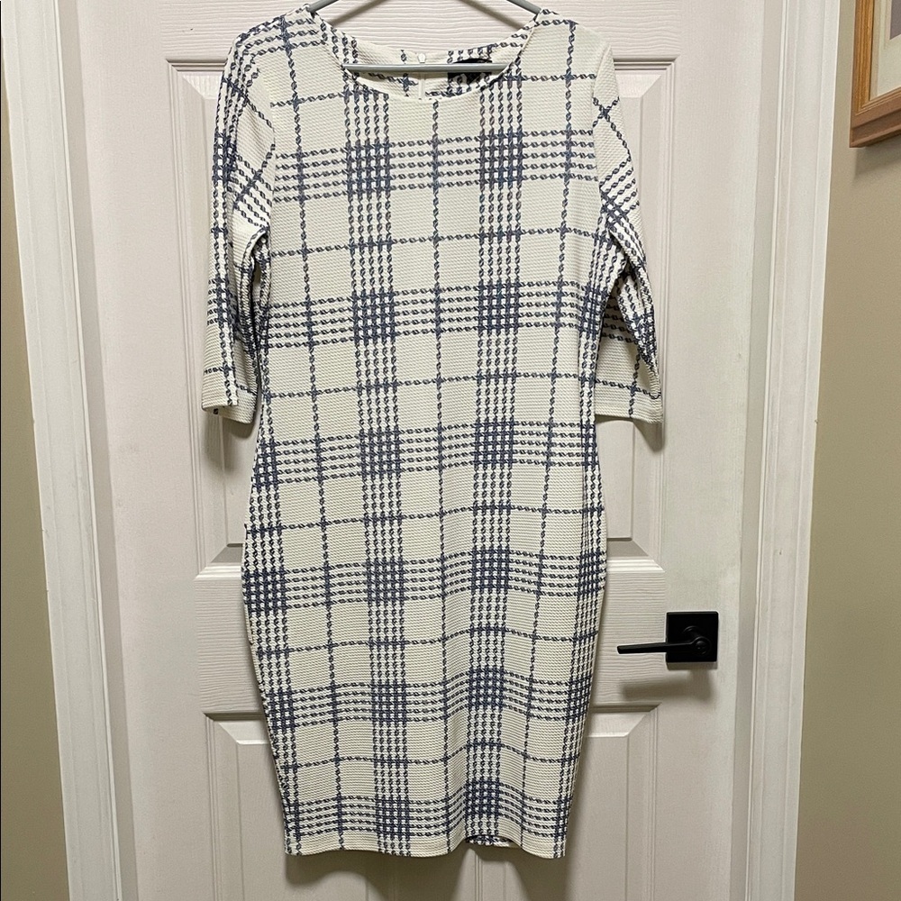 Smashed Lemon | Sheath | Checkered | Midi Dress in Navy & Off White | Size 14